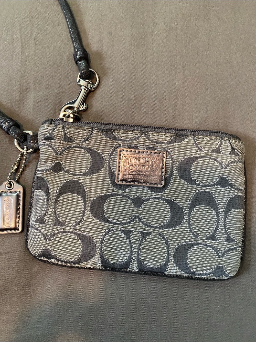 Coach Signature Jacquard Wristlet in Gray and Black